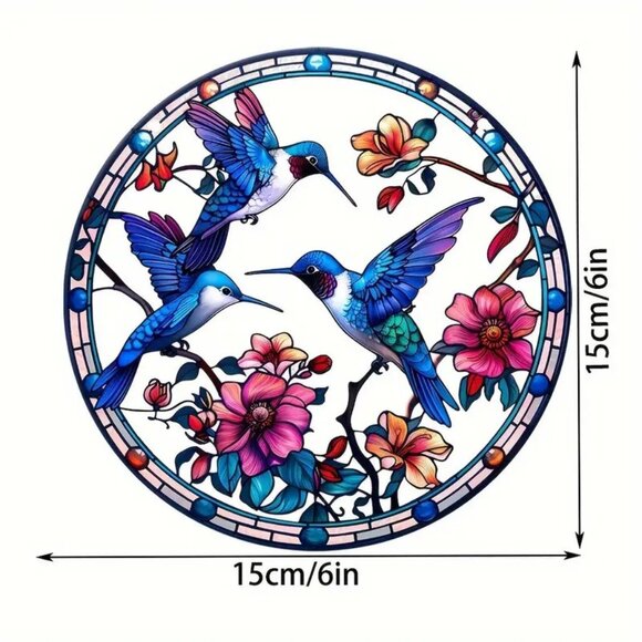 Suncatcher Hummingbird Flowers Hanging Window Decor Art Colorful In/Outdoor - Picture 4 of 4